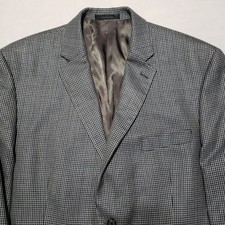 Lauren Ralph Lauren Mens 46S Silk Wool Houndstooth Blazer Jacket Grey 46 Short