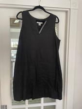 Tommy Bahama Womens XL Black 100% Linen Shift Dress Sleeveless V Neck Pockets