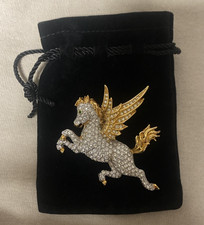 Swarovski Pegasus Gold Tone Crystal Brooch W/ Green Eye - Swan Logo