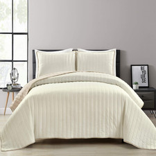 Lush Decor Soft Stripe All Season 3 Piece Quilt/Coverlet Set Neutral Ivory Full