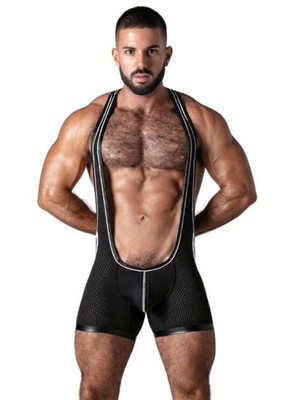 Locker Gear schwarzes Netz Singlet mit farbigen Borten, U-Ausschnitt, ärmellos