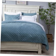 Luxury Velvet Corduroy Geometric Stitching Bedding Quilt King Set Dusty Blue
