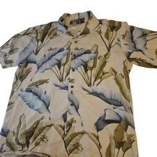 Kalaheo Shirt Mens Large Blue Green Floral Hawaiian Button Up Made In Hawaii USA