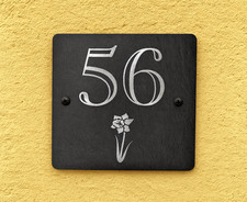 Engraved Daffodil Welsh Slate House Number Door Plaque Wall Gate Sign Wales Gift