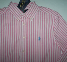 NWT Polo Ralph Lauren PINK/WHITE STRIPES Poplin Shirt Boys XL 18/20 AQUA PONY