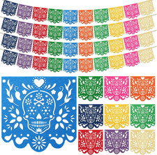 Dia De Los Muertos Decorations 4Pcs 40 FT Felt Papel Picado Party Hanging Banner