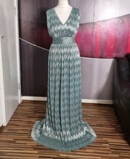 GORGEOUS SILVER GREEN JERSEY LONG EVENING DRESS SIZE 12
