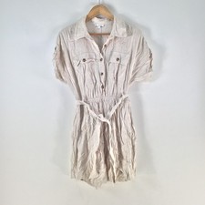 Target shirt dress womens 8 beige linen blend short sleeve belt collar 117748