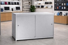 Verkaufstheke Ladentheke Verkaufstresen grau Schiebetüren Schrank 120x50x94cm