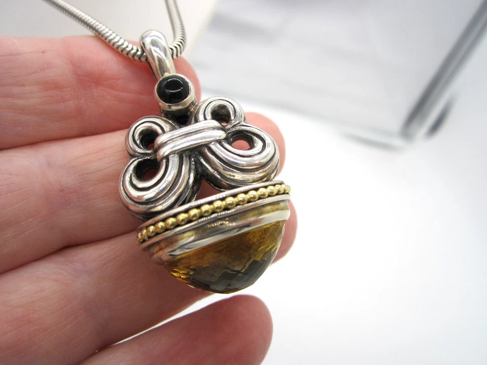 Massive Lagos CAVIAR 18K Gold Sterling Silver Citrine Onyx 43 Gram 项链 — 第 3/4 张图片