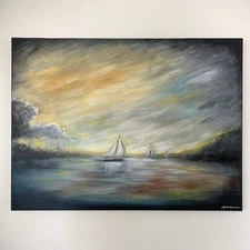 Original Abstract Realism Acrylic Painting “Racing the Storm” on Canvas 30”x 40”