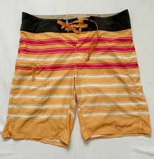 Patagonia Wavefarer Board Shorts Mens 28 Orange Stripe Surf Swim Beach