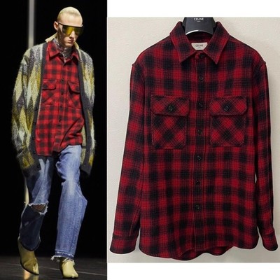 CELINE 22AW Hedi Slimane Boy Doll Oversized Lumberjack Plaid Shirt Jacket 37