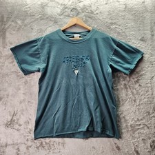 GUESS Jeans USA Made Embroidered Logo T-Shirt Teal Green Vintage 90s Style L