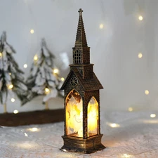 Christmas Lantern Light-Up House Night Light with LED Candle Xmas Tabletop Decor