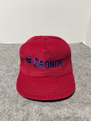 NEW Chevron ORONITE Vtg red Corduroy Hat Cap Leather Strap Additives Petroleum