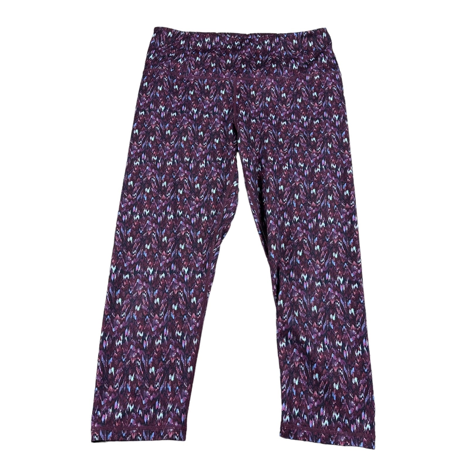 MANDUKA Colorful Cropped Capril Pull On Leggings Purple Blue Yoga Workout Gym