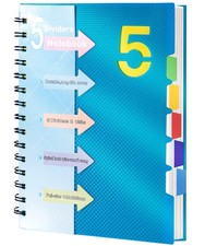 CAGIE 5 Subject Notebook, Small Spiral Notebook with Tabs Blue A5