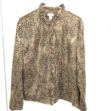 Chicos Jacket Womens Large 2 Ruffle Collar Animal Print Leopard Full Zip Exotic