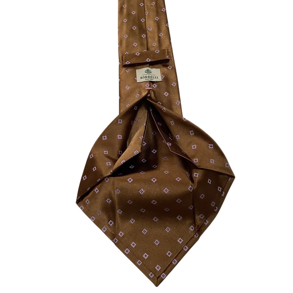 Галстук LUIGI BORRELLI NAPOLI шелковый СЕМИКРАТНЫЙ XL ИТАЛИЯ роскошный геометрический коричневый б/у в отличном состоянии - Изображение 4 из 4