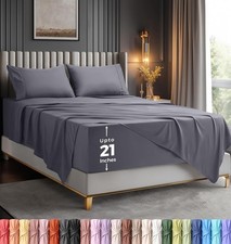 Queen Size Extra Deep Pocket Sheet Set Fits Mattresses Up to 21 inches