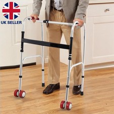 Folding Lightweight Aluminium Walking Frame Walker Zimmer Wheels Adjustable~