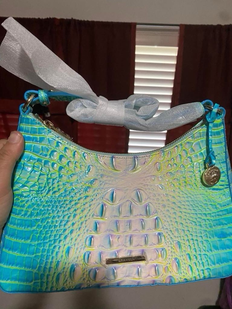 New Brahmin ESME Croc Embossed Leather Shoulder Bag Purse COTTON