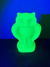 satin Vaseline Glass owl Statue Uranium Yellow  Glass Bird Figurine