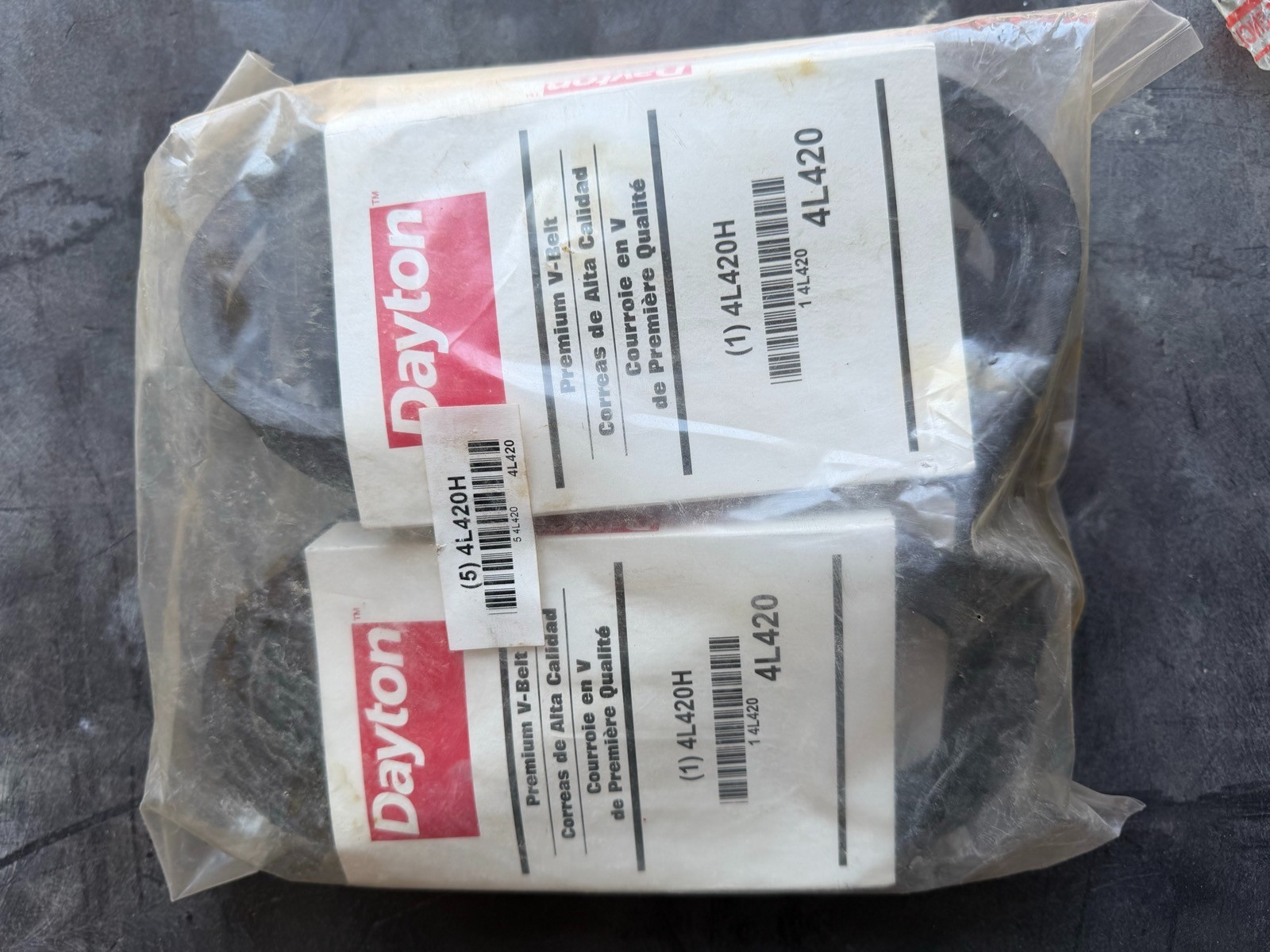Lot of 5 Dayton 4L420H V-Belt 42" OD 1/2" Top Width Industrial - New