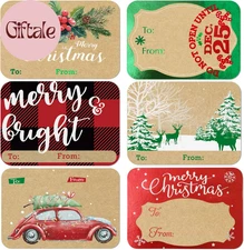 80-Count Foil Kraft Christmas Tags Sticker,8 Jumbo Designs - Xmas to from Christ