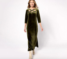 Attitudes by Renee Petite Knit Velvet Maxi Dress , Olive Sz PM a623422
