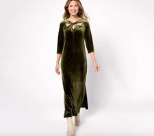 Attitudes by Renee Petite Knit Velvet Maxi Dress , Olive Sz PM a623422