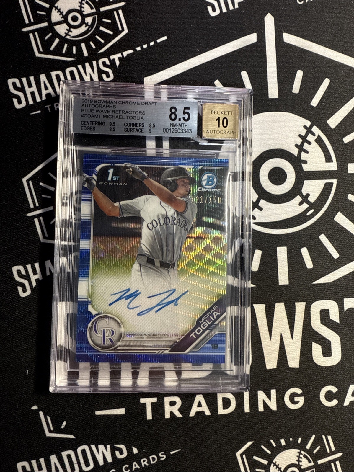Michael Toglia 2019 Bowman Draft Chrome Blue Refractor /150 Auto BGS 9.5 Rockies