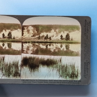 #ad Yellowstone Park Stereoview C1903 Real Photo America Themal Geyser Smoke Tinted GBP 17.77