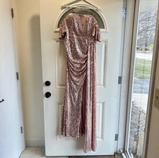 NWT Ricarica Formal Elegant Rose Gold Sequin Evening Floor Length Gown Large
