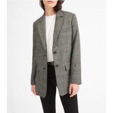 Everlane The Oversized Woven Blazer Wool Blend Jacket Glen Plaid Black White, 2