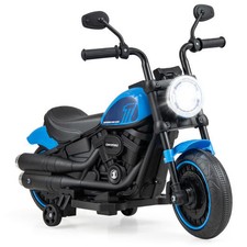 Kids Electric Ride On Motorcycle Training Wheels LED Headlight Music Blue