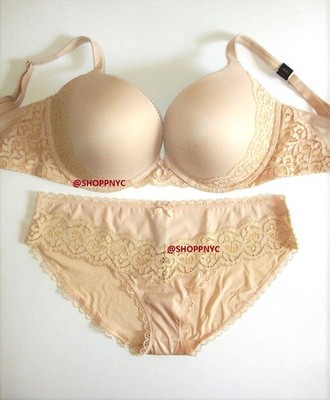 VICTORIA SECRET Body by Victoria Push-Up Bra Set 38DDD/L Bikini Panty Cream nwt