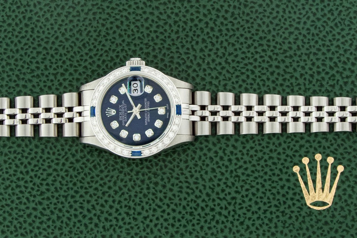 ROLEX LADIES DATEJUST QS WATCH STEEL BLUE DIAMOND DIAL, 18K GOLD