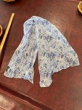 Vintage Silk Scarf Blue White Paisley Tapered Angle Ends 100 Silk