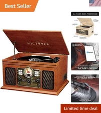 The Quincy 6-in-1 Bluetooth Record Player & Multimedia Center with Built-in S...