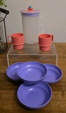 7pc Vtg Tupperware Kids Mini Party Classic 1 Pitcher,2 Mugs,4 Bowls Pink Purple