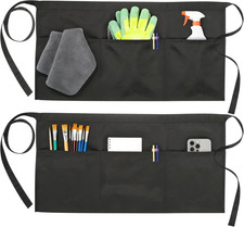 2-Pack Black Server Apron with 3 Pockets - Waist Apron for Waitress, Waiter  Ba
