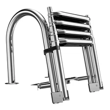 XGEAR 4 Step Pontoon Boat Ladder, Foldable Stainless Steel Marine Telescoping