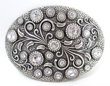 Large Rhinestone Belt Buckle Womens Western Cowgirl Boho Floral Scroll Silver