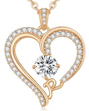 Christmas Gifts for Women Initial Necklaces for Women, Rose Gold R Letter Hea...