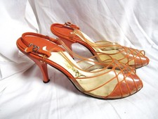 Vintage 1940's Revette ORANGE CLEAR HEEL SHOES size 6.5 or 7