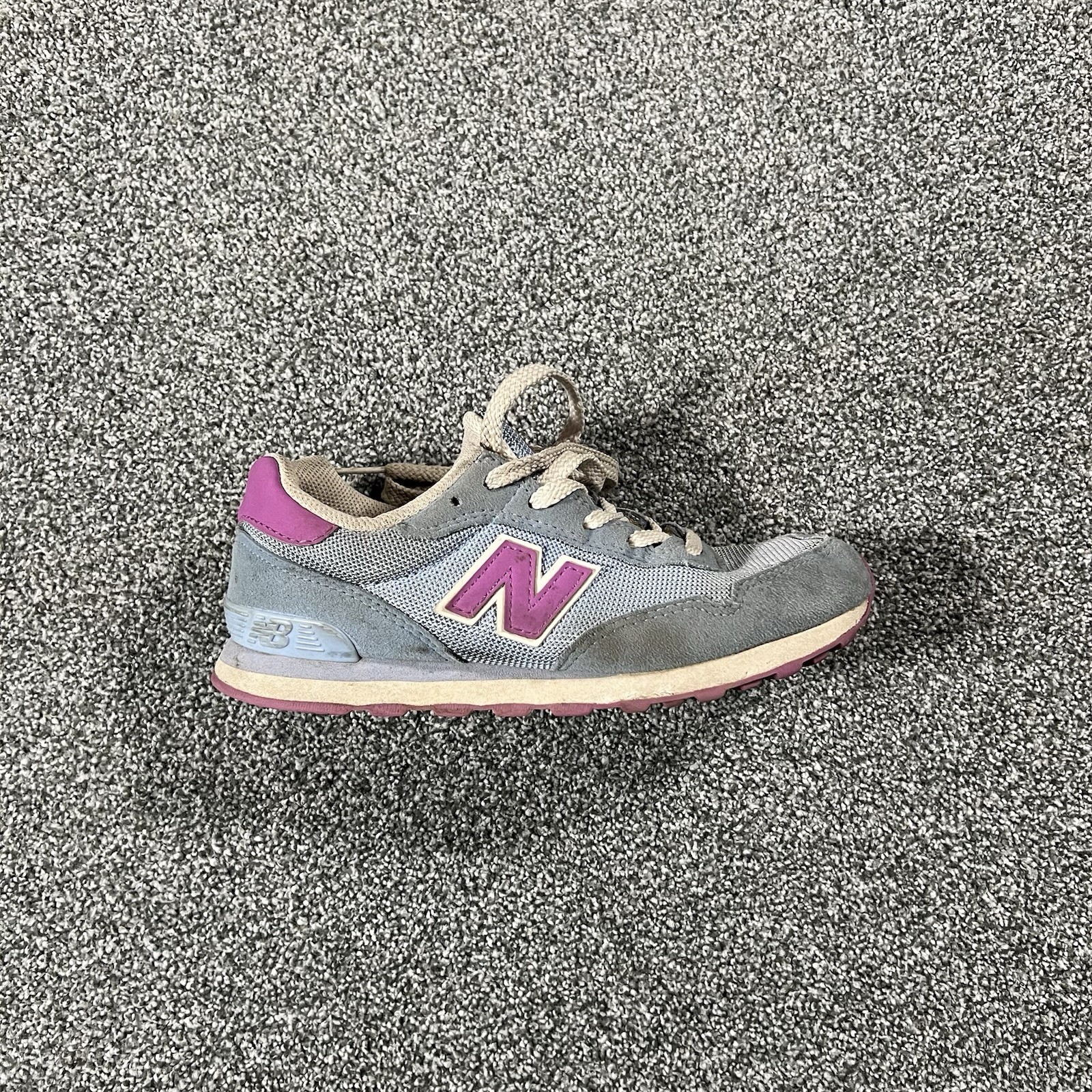 New Balance 515 Kids Shoes Gray Purple Suede Mesh Lace Up Sneakers US 2 EU 33.5