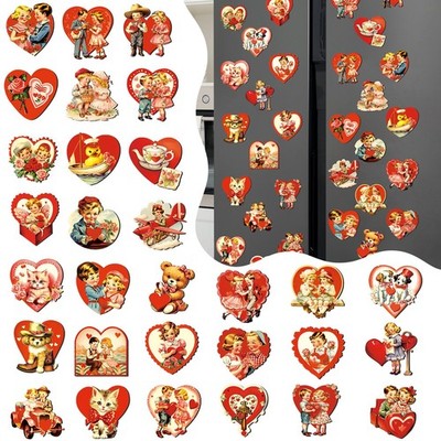 30 Pcs Valentine's Day Refrigerator Magnets Vintage Heart Love Small, Red