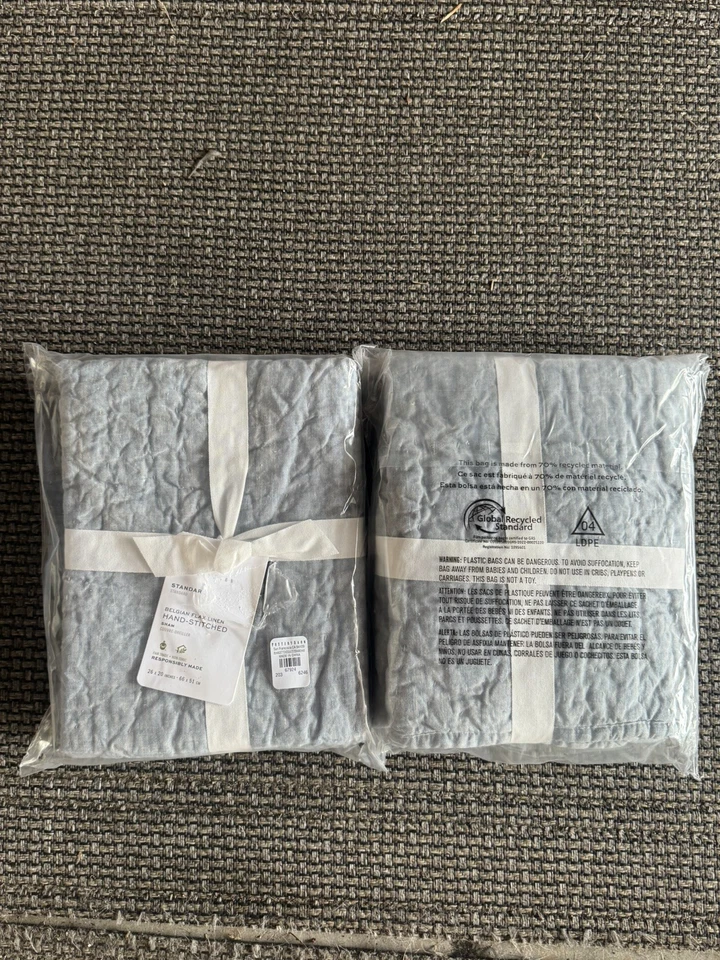 2 fundas estándar Pottery Barn lino belga cosidas a mano azul cambray nuevas con etiquetas Foto 3 de 3
